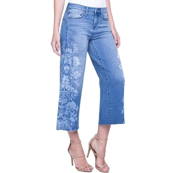 Liverpool Alison crop floral boho wide leg Melbourne light wash jeans size 31 Ne - Picture 1 of 9
